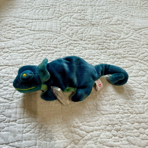 Vintage 90s Ty Rainbow Beanie Baby Plush Toy Chameleon Lizard Blue 1997 Mint New - Picture 6 of 8